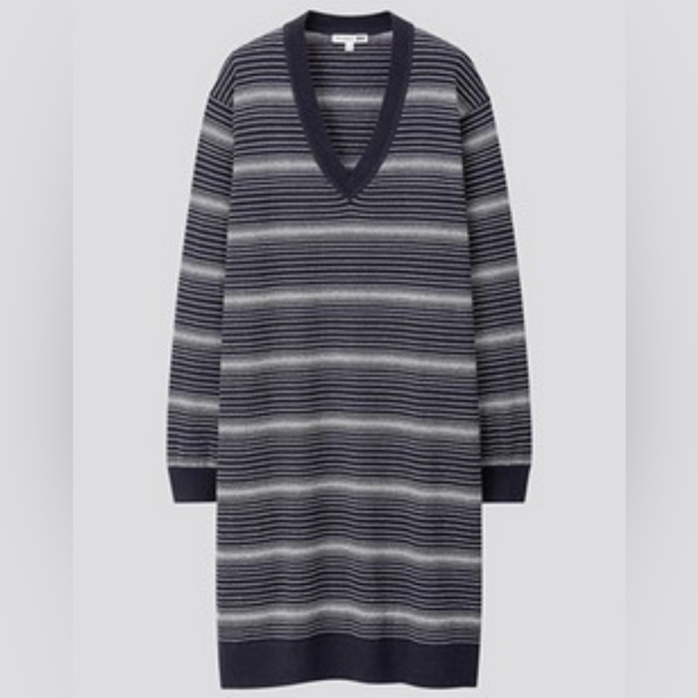 Uniqlo X JW Anderson V-Neck Linen blend Blue striped dress size small